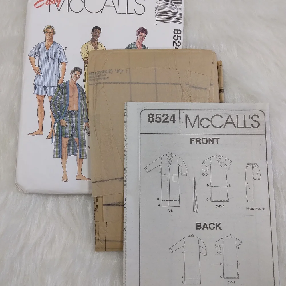 McCall's 8524 Men's Sleepwear Size XL-XXL-XXXL